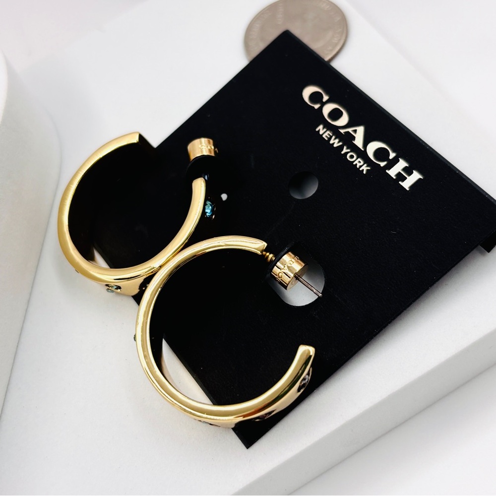 Coach Signature Gem Hoop Earrings - Picture 4 of 5